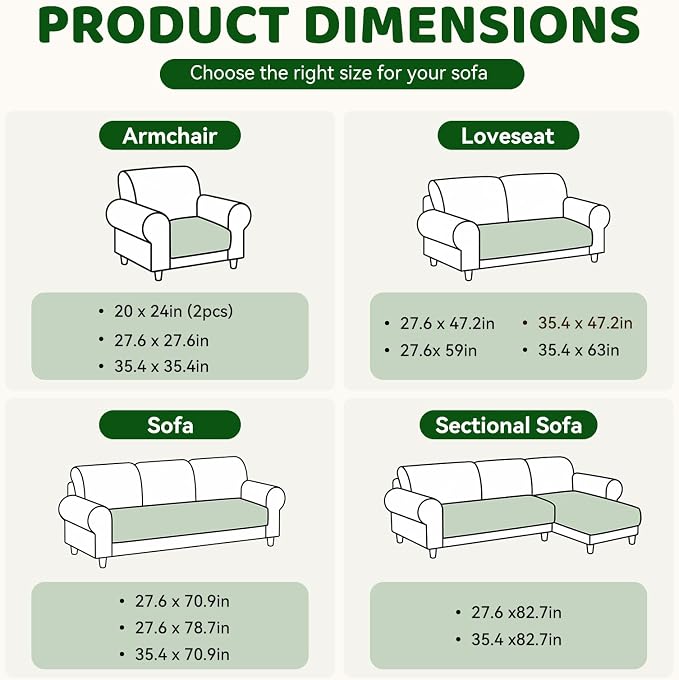 Royhom Couch Cover for Dogs Washable，Non Slip Sofa Protector for Pets | Durable & Easy Care, Soft Furniture Cover for Leather & Fabric Couches Against Claws, Spills & Fur, 27.6x27.6 Inch, Green - Image 8