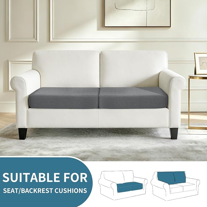 XINEAGE Couch Cushion Covers Seat Cushion Cover Thick Stretch Sofa Slipcovers 2 Piece Individual Couch Covers with Elastic Bottom(2 Seat Cushion/Backrest,Light Gray) - Image 2