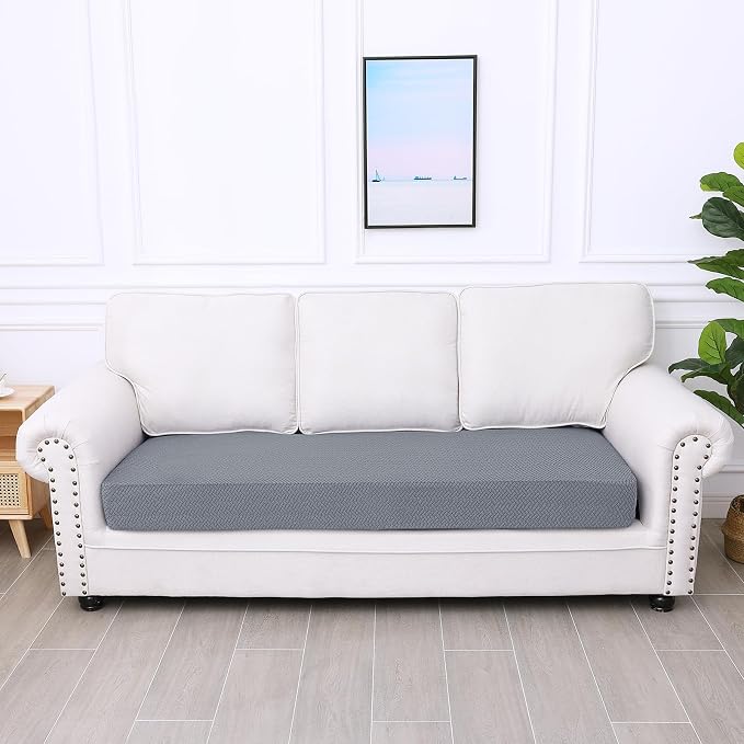 Smiry Waterproof Couch Cushion Covers, Non Slip Seat Cushion Covers | Stretch Jacquard Sectional Sofa Slipcover, Washable Elastic Furniture Protector for Pets, Kid, Large, Light Grey - Image 5