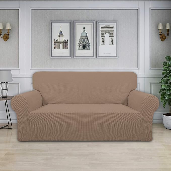 Easy-Going Stretch Oversized Loveseat Couch Covers Washable Camel | 1-Piece Large Loveseat Cover for 2 Cushion Couch Furniture Protector RV Sofa Slipcover Soft with Bottom for Kids Pets - Image 2