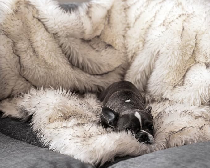 PupProtector Waterproof Throw Blanket for Dogs and Cats, Pet Blanket Cover for Couches, Sofas, Beds, Car Seats, Furniture, Calming Soft Faux Fur, White with Brown Accents, Large (80" L x 62" W) - Image 3