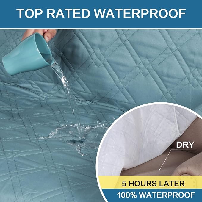 H.VERSAILTEX 100% Waterproof Sofa Slipcover Washable Loveseat Cover for 2 Cushion Cover Non-Slip Furniture Protector with Silicone Backing Couch Cover for Pets (Oversized Loveseat, Stone Blue) - Image 5
