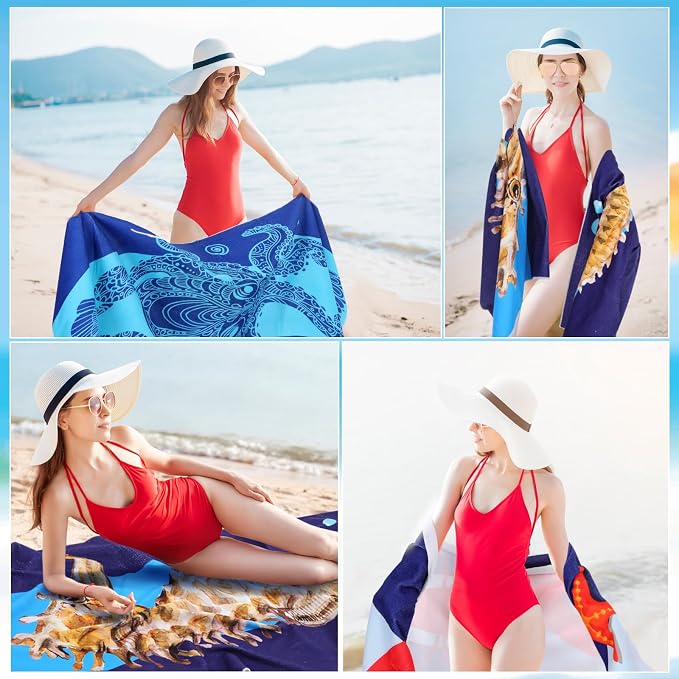 Peryiter 6 Pcs Oversized Microfiber Beach Towels Large Quick Dry Pool Towels Absorbent Camping Travel Blanket Set for Women Men Bath Beach (Summer Style,28 x 59 Inch,Vibrant Colors) - Image 6