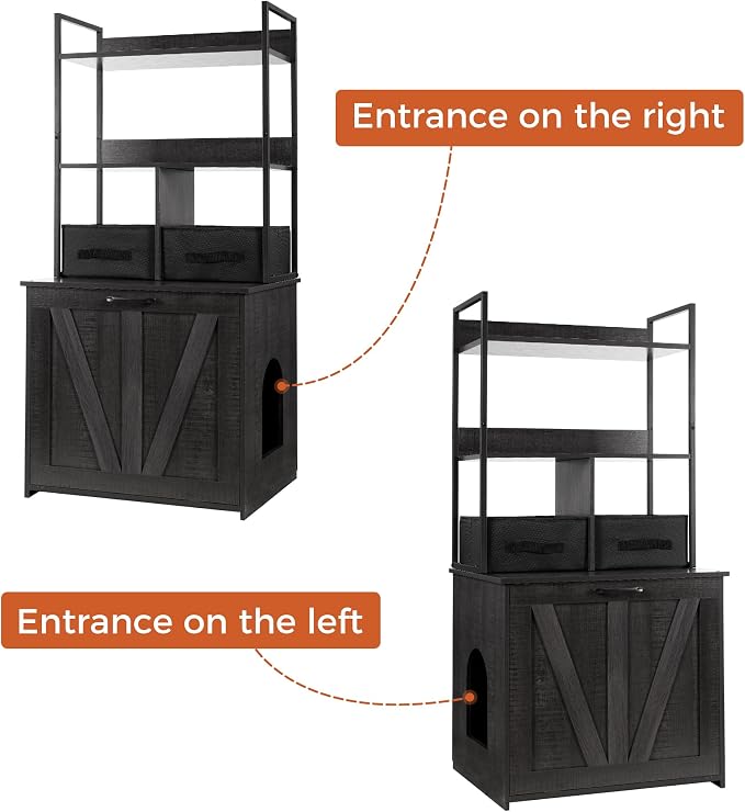 Dwanton Litter Box Enclosure with 2 Storage Shelves and 2 Drawers, 2-in-1 Hidden Cat Litter Box Enclosure Furniture with Shelf, Reversible Entrance, Washable Drawers, 50-Inch, Dark Grey - Image 4