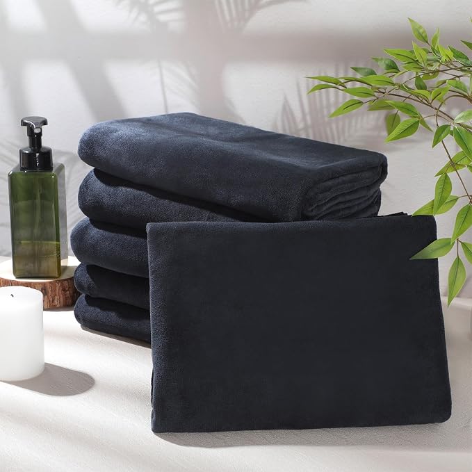 Mixweer 6 Pcs Oversized Bath Towels, 40 x 80 Inch Giant Microfiber Jumbo Bath Sheets Soft Bathroom Microfiber Quick Dry Absorbent Shower Towels for Spa Camping Beach(Black) - Image 3