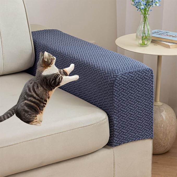 Couch Arm Covers Set of 2, Stretchable Sofa Armrest Protectors, Breathable Polyester Armchair Covers with Non-Slip Grip Design Furniture Protector (Gray Blue, Medium (Set of 2)) by Unknown