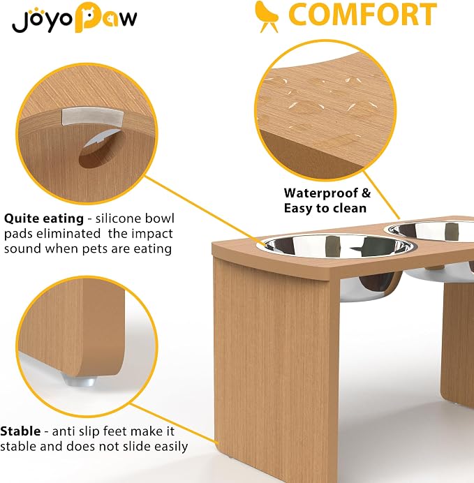 Elevated Dog Bowls, Waterproof Raised Dog Bowl for Medium & Large Dogs, HIPS Poly Lumber Stand with 2 Stainless Steel Bowls (HIPS Poly Lumber, Teak-Color) - Image 5
