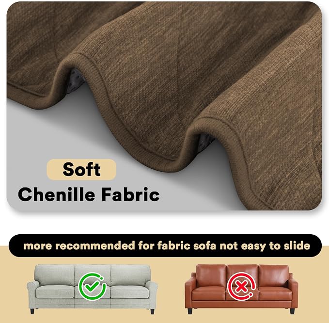 Couch Covers for Dogs Chenille Sofa Covers for 3 Cushion Washable Quilted Checkered Fuzzy Pet Couch Cover Soft Couch Protector Non-Slip Sofa Pads for Puppy Cat Kids(34.5" x 70", Brown) - Image 6