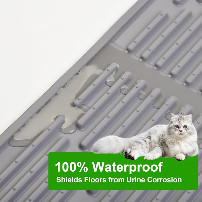 Gosmol Waterproof Cat Litter Mat XXL, 38" x 25" Litter Trapping Mat，Kitty Litter Box Mats Extra Large Easy Clean, Litter Trapping Catcher Mat, Cat Supplies & Accessories for Indoor Cats -Grey - Image 5