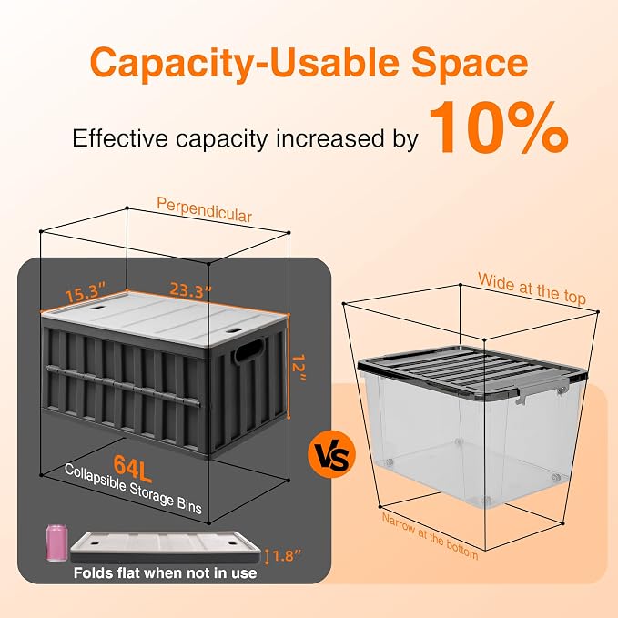 Citylife 64L Collapsible Storage Bins with Lids Plastic Storage Containers for Organizing Stackable Storage Box Large Heavy Duty Utility Crates, 4 Packs - Image 4
