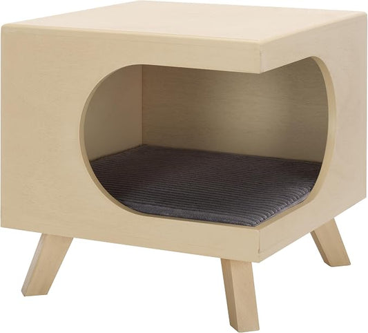 SAFAVIEH Home Collection Bean Mid-Century Natural Square Covered Cave Small Pet Cat Bed (Fully Assembled) by Unknown