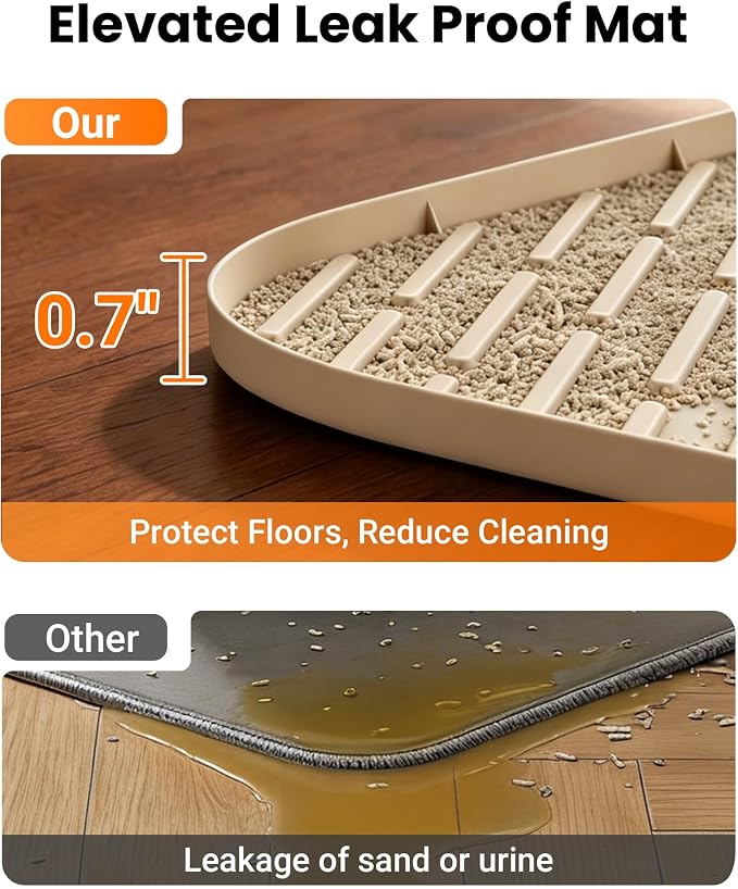 Cat Litter Mat, 47"x37" Extra Large Litter Box Mat, Silicone Mat, Beige | Waterproof Litter Trapping Mat for Scatter Control, Soft on Cat Paws Non-Slip Easy to Clean - Image 6