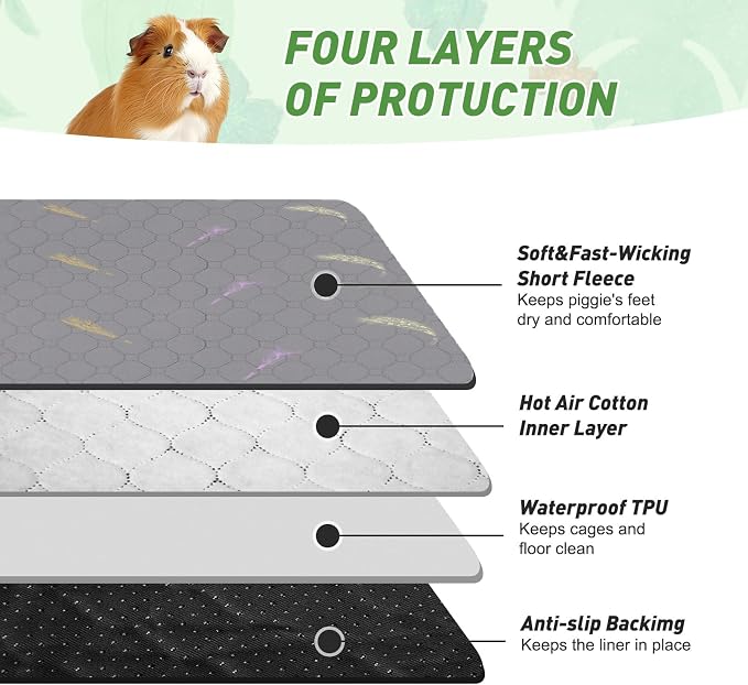 2Pcs Guinea Pig Cage Liners,Guinea Pig Fleece Cage Liners24''X48'' Super Absorbent Washable Pee Pads Reusable for Rabbit Hamster Chinchilla - Image 4