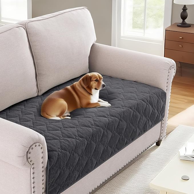 H.VERSAILTEX Couch Cover Chenille Pet Fuzzy Sofa Covers for 2 Cushion Couch Anti Slip Washable Sofa Slipcovers with Strap Soft Couch Protector Cover for Dogs Cats Kids(34.5" x 63", Grey) by HVERSAILTEX