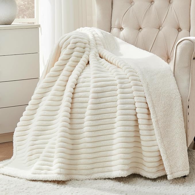 Qeils Waterproof Calming Dog Blanket for Large Dogs, Noiseless Soft Plush Pet Blanket for Bed, 500GSM Thick Faux Fur Pet Throw, Cozy Couch Furniture Protection Washable, Cream, 50x60IN by Qeils