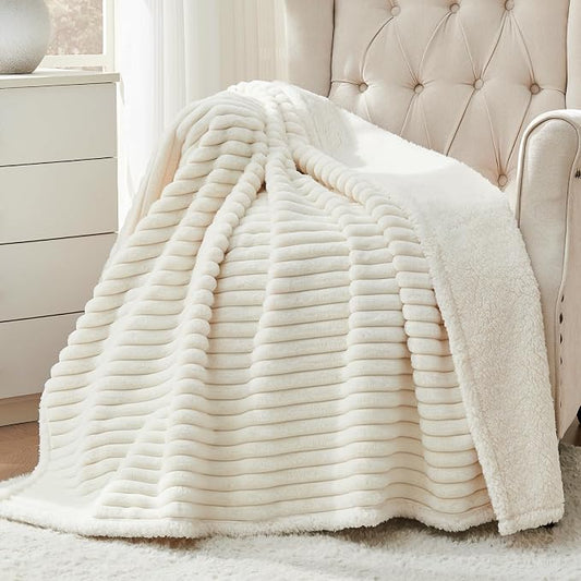 Qeils Waterproof Calming Dog Blanket for Large Dogs, Noiseless Soft Plush Pet Blanket for Bed, 500GSM Thick Faux Fur Pet Throw, Cozy Couch Furniture Protection Washable, Cream, 50x60IN by Qeils