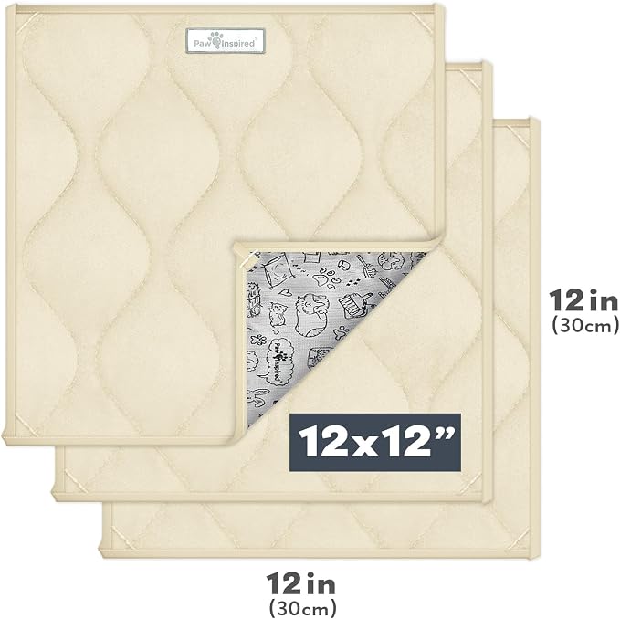 Paw Inspired Washable Fleece Guinea Pig Cage Liner Pads,12x12 Inch, Beige | Corner Mat, Pee Pad, Super Absorbent Bedding, Waterproof Bottom, Guinea Pigs, Ferrets, Rabbits, Hamsters, Small Animals - Image 2