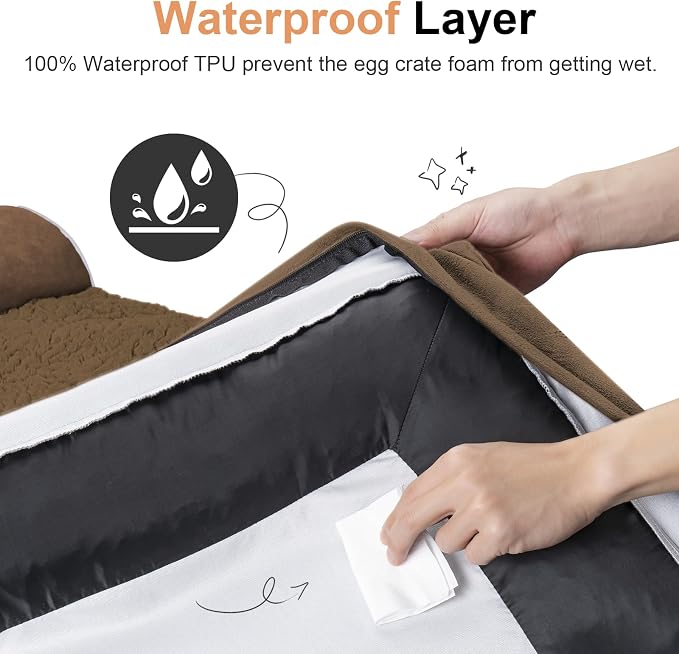 NANUYA Orthopedic Dog Bed for Small Dogs, 24 x 16 Inch, Dark Coffee | Egg crate foam for joint support, 3-sided bolster pet sofa, waterproof lining, washable cover, and non-skid base - Image 4