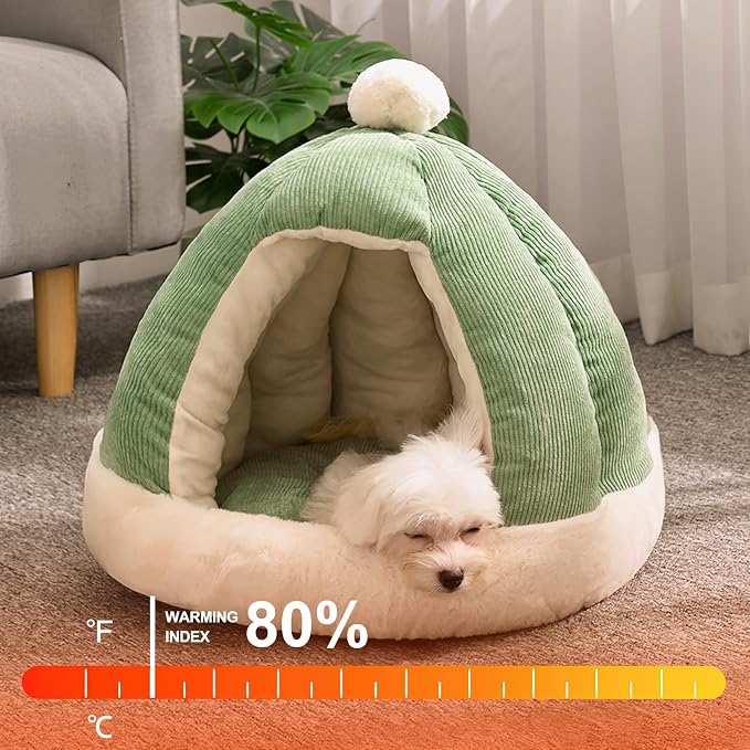 Cat Cave Bed, Cat Tent Bed House with Removable Washable Cushion, Soft Plush Cat Igloo Bed, Improve Sleep, Pet Bed for Kitten and Puppy(M, Green) - Image 2