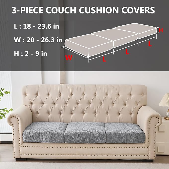Genina Waterproof Couch Cushion Covers for Pets Washable Sofa Seat Covers | Non Slip,Stretch Jacquard Fabric,Pet Hair & Scratch Protection,Easy Installation,Furniture Protector,Sectional Sofa,3 Piece - Image 2