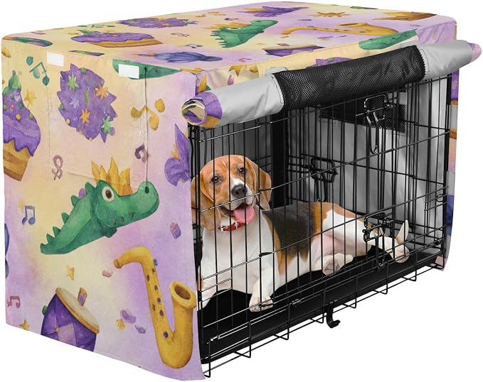 Dog Crate Cover Kennel Cover for Dog Cages Breathable for Wire Cage Indoor Outdoor Mardi Gras Crocodiles Colorful - Image 2