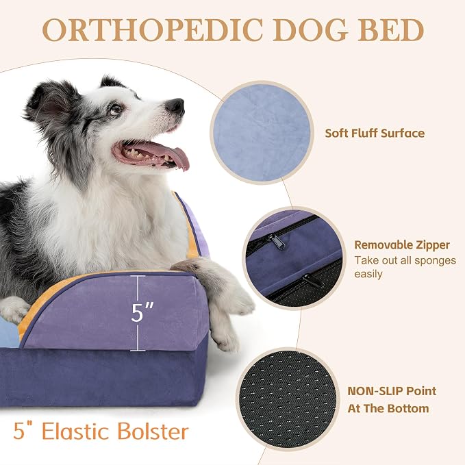 Comfort Expression Orthopedic Dog Beds for Large Sized Dog with Bolster | Waterproof Dog Couch Bed with Washable Cover & Non-Slip Bottom, Supportive Egg Crate Foam Large Pet Bed, 36x27 Inch - Image 6