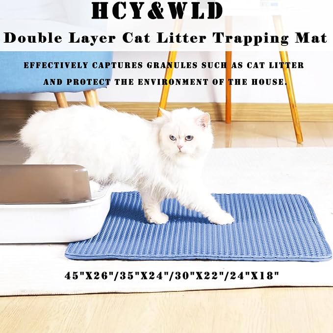 HCY&WLD Cat Litter Mat, Honeycomb Double Layer Cat Litter Trapping Mat, Waterproof Urine Proof Non-Slip, Scatter Control, Less Waste, Easier to Clean (Blue, 24" X 18") - Image 2