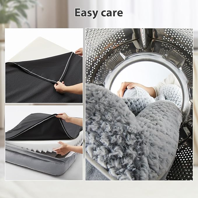 LEXTRO Washable Orthopedic Dog Bed for Extra Large Dogs, Egg Crate Foam Bed | 61x43 Inch Shared Sleeping Dog Bed for Indoor Equipped with Removable Waterproof Pillow Cover and Anti-Slip Bottom - Image 6