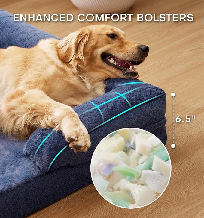 Made4pet Dog Bed Orthopedic, Dog Sofa for Small Dogs Supportive Foam Pet Cushions Bed with Washable Removable Cover, Egg-Crate Foam, Waterproof Lining Bottom, Blue, 30 * 20 * 6.5 Inch - Image 3
