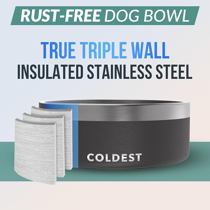 Coldest Dog Bowl - Anti Rust Metal, Non Slip, 3 Layers Insulated Stainless Steel Dog Bowls - Spill Proof & Heavy Duty - Water Bowl for Dogs, Cats & Pets, Dish Washer Safe (64 oz, Stealth Black) - Image 3