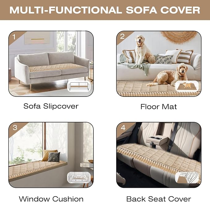 VClife Dogs Couch Cover, Non Slip Sofa Cover Washable, Brown, 23.6" X 59.1" | Soft Fuzzy Couch Cover for 2 Cushion Couch Sofa Pet Friendly, Scratch Resistant Thick Furniture Protector for Sectional Sofa - Image 5