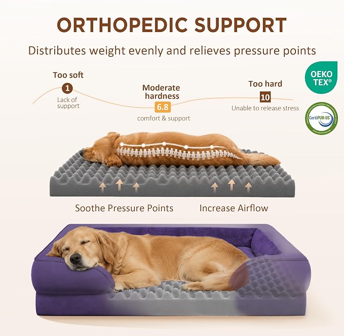 Comfort Expression Orthopedic Dog Bed for Extra Large Dogs with Bolster | Waterproof Dog Couch Bed with Washable Cover & Non-Slip Bottom, Supportive Egg Crate Foam XL Pet Bed, 42x30 Inch - Image 2