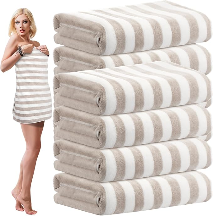 SmoothNovelty 8 Pack Microfiber Bath Towels Bulk 27'' x 60'' Oversized Bath Towel Highly Absorbent Extra Large Shower Sheets Soft Drying for Beach Pool Bathroom Salon Party(Khaki) by SmoothNovelty