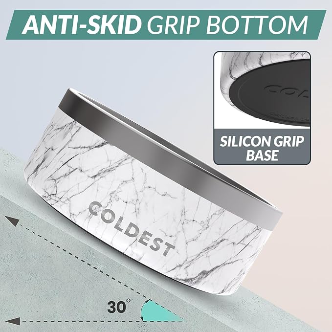 Coldest Dog Bowl - Anti Rust Metal, Non Slip, 3 Layers Insulated Stainless Steel Dog Bowls - Spill Proof & Heavy Duty - Water Bowl for Dogs, Cats & Pets, Dish Washer Safe (100 oz, Carrara Marble) - Image 2