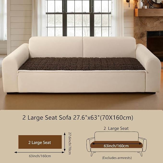 OHSIO Couch Cover for Pets, Washable Non-Slip Sofa Cover Pet Friendly, Soft Fuzzy Teddy Fleece Sofa Slipcover for 2-3 Cushion Sofa Furniture Protector (Brown, 27.6" x 63") - Image 2
