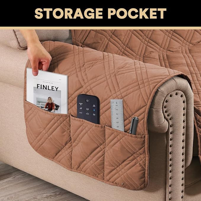 PrinceDeco 100% Waterproof Loveseat Covers for 2 Cushion Couch Sofa Covers Waterproof and Washable Sofa Slipcover with Side Pocket Furniture Protector with Elastic Straps(Loveseat 48", Terracotta) - Image 4