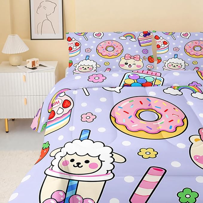 QOOMO Kawaii Bear Comforter Set for Kids Teens Girls Women, Cute Bear Kids Bedding Set,1 Comforter with 2 Pillowcase, Microfiber 3 Piece Bedding Set,for All Seasons, Twin Size - Image 4