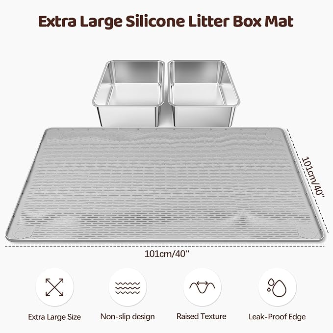 Silicone Cat Litter Mat for Litter Box 40”x40” Large Cat Mat, Light Grey | Waterproof, Non-Slip, Leak-Proof Rug Mat with Lip, Easy to Clean, Extra Large Litter Catcher Mat for Floor - Image 3