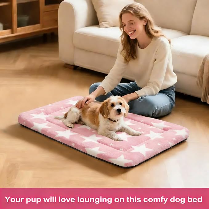 Dog Bed Mat, Reversible Crate Pad & Cute Dog Bed - Machine Washable Kennel Mat with Ultra Soft for Small Dogs (Big&Small Stars Pink, 24" L*18" W*1.5" Th) - Image 7