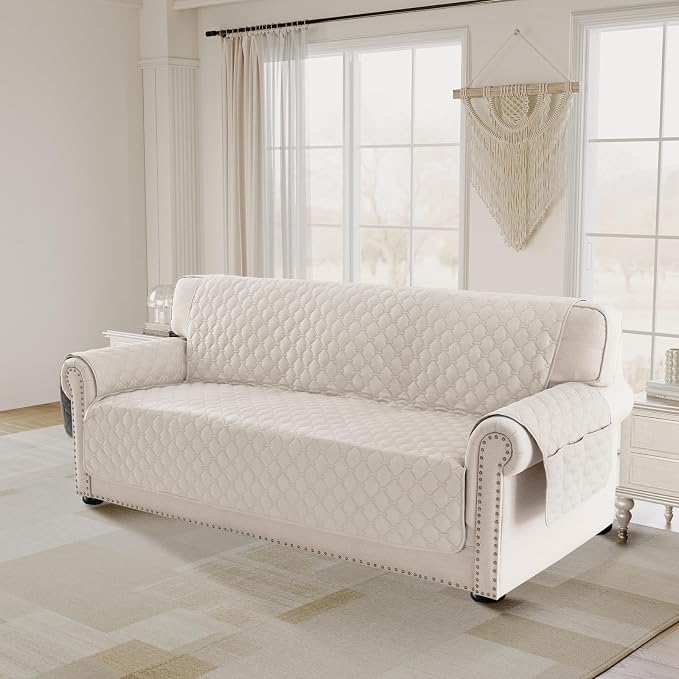 PrinceDeco Sofa Cover Couch Cover for Dogs Water Repellent Furniture Protector for Pets Couch Cover for 3 Cushion Couch Non-Slip Rubber Backing Cover Seat Width to 68"(Sofa, Pale Oak) - Image 2