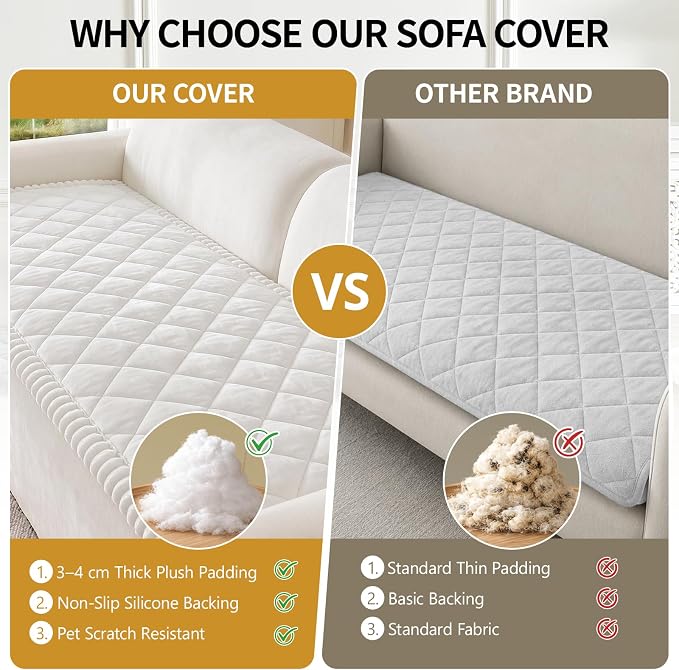 Deep Dream Pet Couch Covers for Dogs Washable, Fuzzy Couch Covers for 3 Cushion Sofa Pet Friendly, Non Slip Sofa Cover (White, 27.6" x 82.7") - Image 3