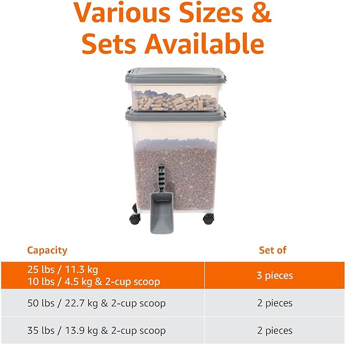 Amazon Basics 3-Piece Airtight Pet Food Storage Container Combo with Scoop, BPA Free, Removable Wheels, 33 QT + 12 QT - Image 4