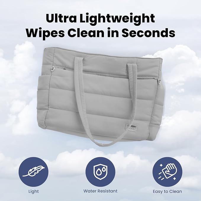 Rubyloo Puffer Dog Travel Bag for Dog Moms, Diaper Bag with Travel Bowls | 2 BPA-Free Collapsible Bowls, 2 Pet Food Containers, 9 Pockets, Everyday Puffer Bag Works With or Without Your Dog, Grey - Image 8