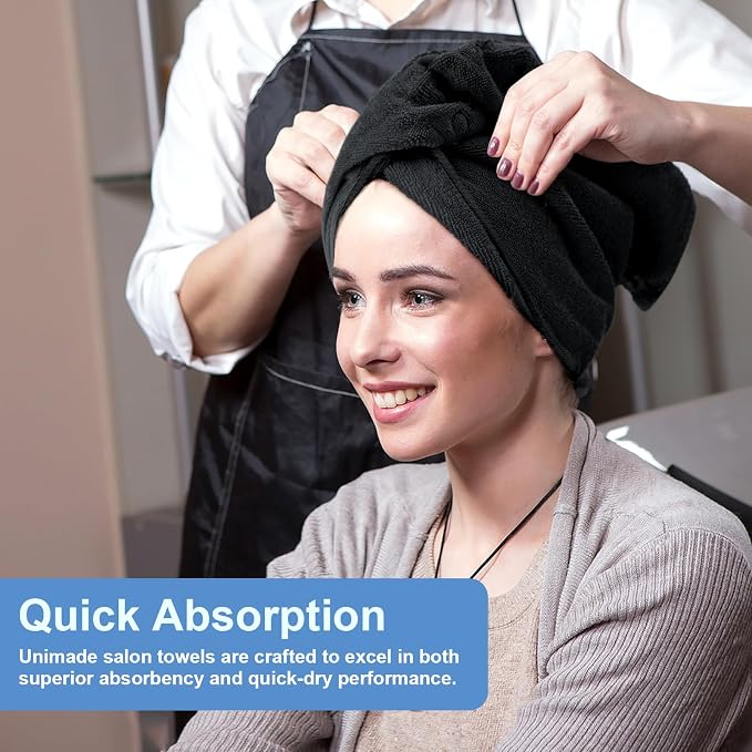 UNIMADE 2 Pack Salon Towels - Highly Absorbent and Quick Drying Hand Towels | Premium Wash Cloths for Bathroom, Gym, Shower, Hotel, and Spa - 16x27 inch (Black) - Image 4