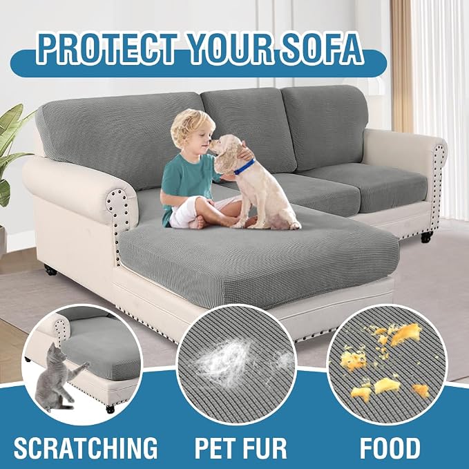 H.VERSAILTEX Sectional Couch Covers 6 Pieces Stretch Sofa Covers for Sectional Sofa Set Separate L Shaped Couch Cover for Both Left/Right Couch (Seat and Back: 1 Chaise + 2 Sofa, Dove) - Image 7