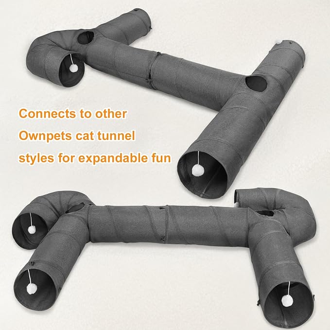 Ownpets Cat Tunnel 12 Inches in Diameter Larger Pet Tunnel Tube with Plush Ball & Feather Toy, U-Shaped Cat Play Tunnel for Big Cat, Puppy and Rabbits - Image 9