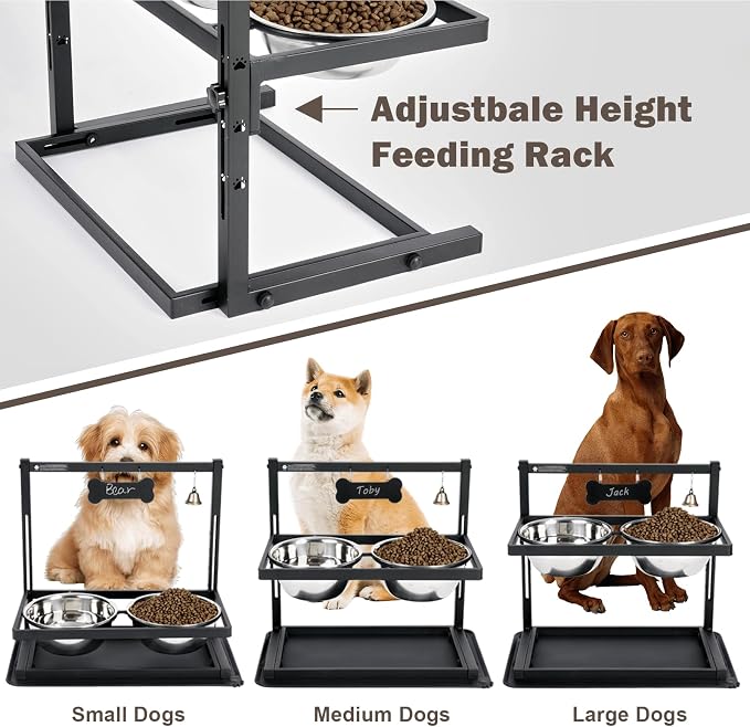 Elevated Dog Bowls with Slow Feeder for Large and Medium Dogs, Adjustable Height Raised Dog Bowl Stand with 2 Stainless Steel Bowls and Spill-Proof Mat, Dog Feeder for Healthy Eating (Grey) - Image 4