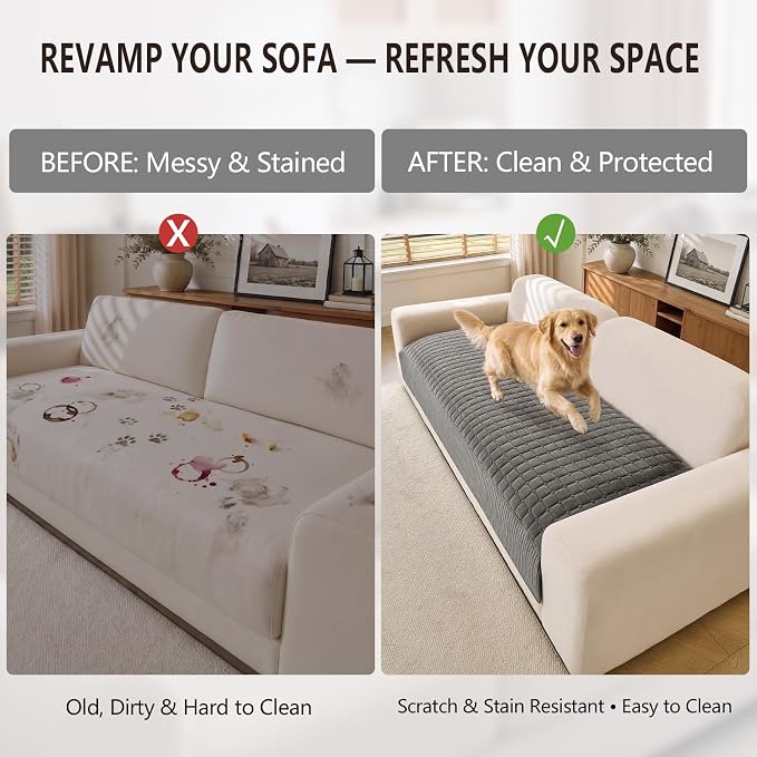 OHSIO Soft Plush Couch Cover for Sofa, Washable Milk Velvet Sofa Slipcover, Non-Slip Furniture Protector for 1 2 3 Seater Couch, Dogs, Pets and Kids(Dark Gray, 35.43'' x 70.87'') - Image 6