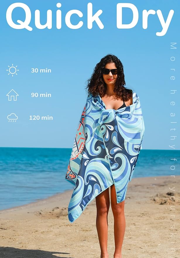 Widdonen Microfiber Beach Towel,Compact 4 Pack-71x32 Inch with Bag Travel | Extra Large,Lightweight,Thin,Sand Free,Quick Dry,Absorbent.Packable for Camping,Swim,Pool,Bath,Picnic,Cruise Essentials Gift - Image 5