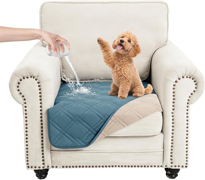 100% Waterproof Dog Bed Cover Pet Blanket(30"x30"),7-Layer Reversible Washable Sofa Couch for Furniture Car (Gray Blue+Apricote) by Unknown